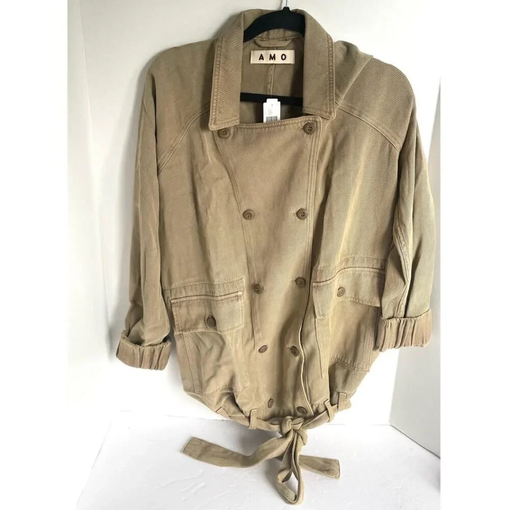 Anthropologie Draped Utility Safari Jacket Sage Green Belted Womens S